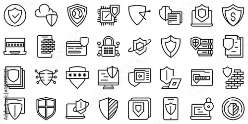 Active protection icons set outline vector. File firewall. Coding guard