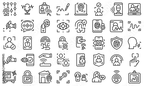Handwriting identification icons set outline vector. Access approve. Biometric authentication