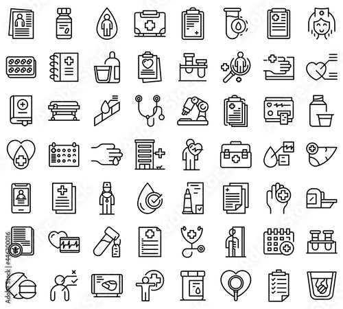 Medical examination icons set outline vector. Health check. Lipid test