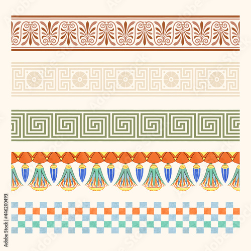 Ancient Greek and Egyptian ornamental brushes vector set