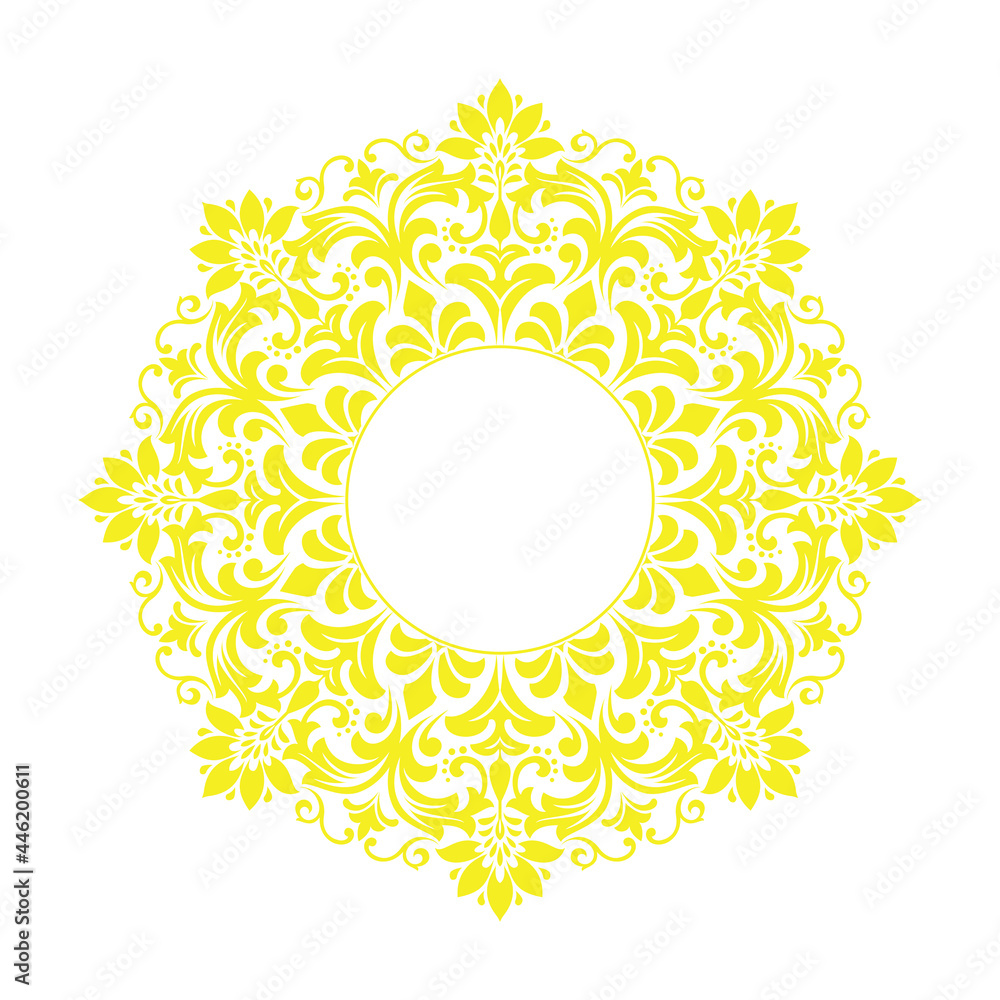 Decorative frame Elegant vector element for design in Eastern style, place for text. Floral yellow and white border. Lace illustration for invitations and greeting cards Decorative frame Elegant vector element for design in Eastern style, place for text. Floral yellow and white border. Lace illustration for invitations and greeting cards