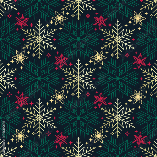 Seamless Christmas pattern richly decorated with snowflakes