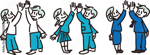 ハイタッチをする男性と女性のイラストセット