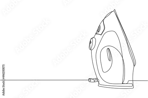 Continuous one line of steam iron in silhouette on a white background. Linear stylized.Minimalist.