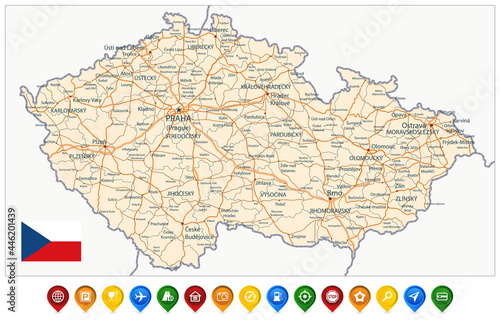 Czech Republic Administrative Map and Colored Map Icons