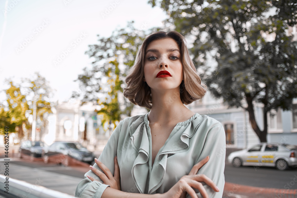 Fototapeta premium woman outdoors attractive look fashion street style