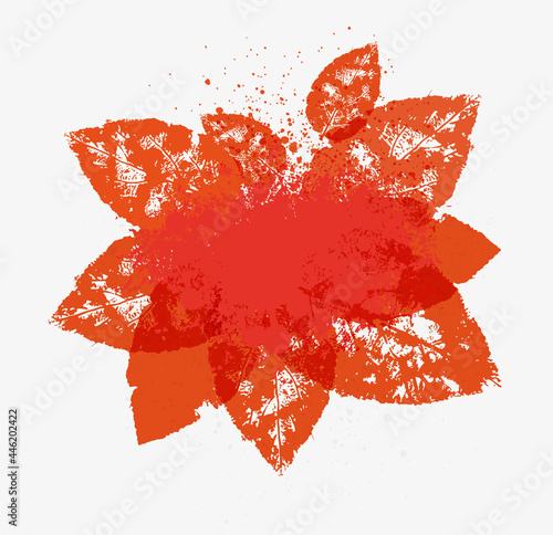 A text frame made of autumn leaves printed with paint on a sheet of paper. Natural texture. A vector image.