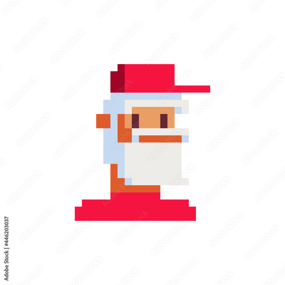 Old gray-haired man with a beard and red hat, pixel art character ...