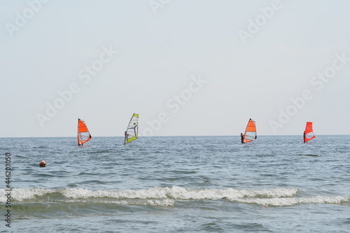 Surferzy nad Bałtykiem koło Sopotu, Polska