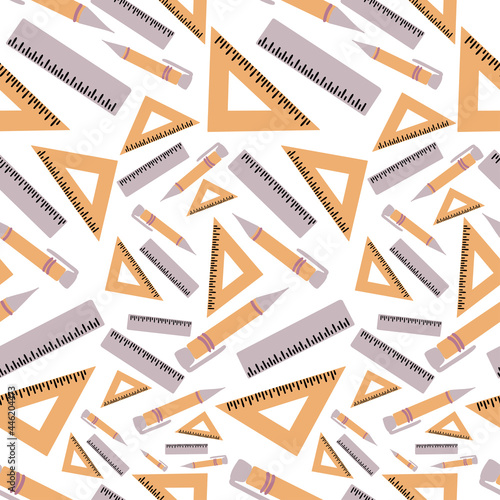 Vector seamless pattern illustration colorful design of study supplies notebooks and pens