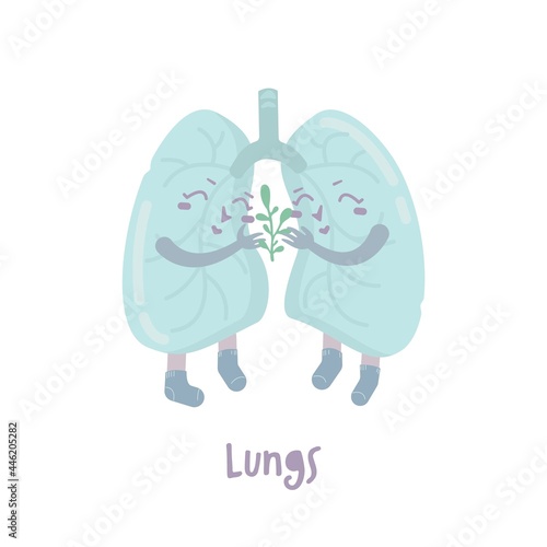 Healthy lungs. Cartoon characters in a trendy style.