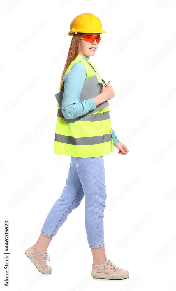 Young female engineer on white background Young female engineer on white background