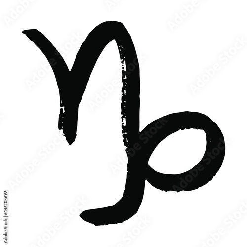 Capricorn. Astrological sign. Hand drawn element. Graphic design. Scruffy style. Occult and magic symbols. Astrology. Black icon, isolated on white background. High resolution. Vector EPS10. 