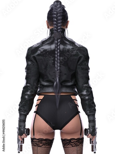 3D rendering illustration of a girl with a gun