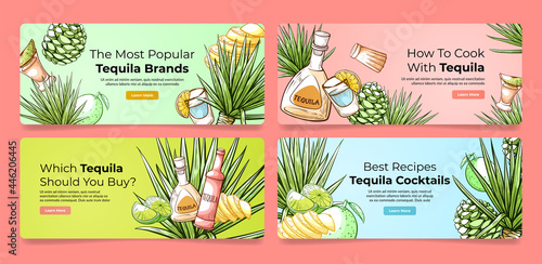 Collection of banner tequila landing page vector advertising traditional mexican alcohol beverage