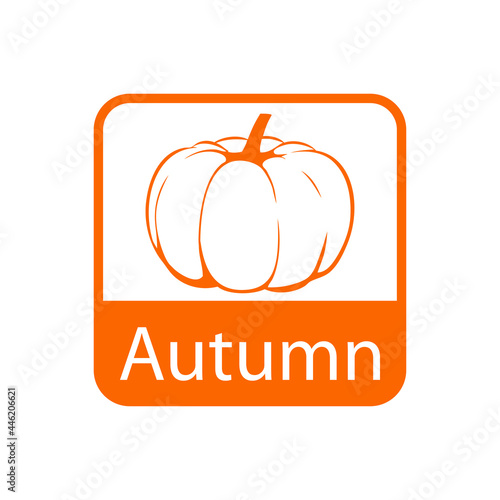 Icono con texto Autumn con silueta de calabaza en cuadrado de color naranja