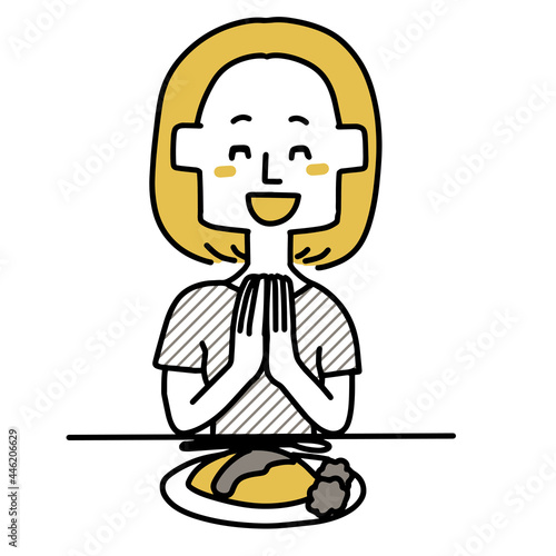 オムレツを食べようとしている女性のイラスト