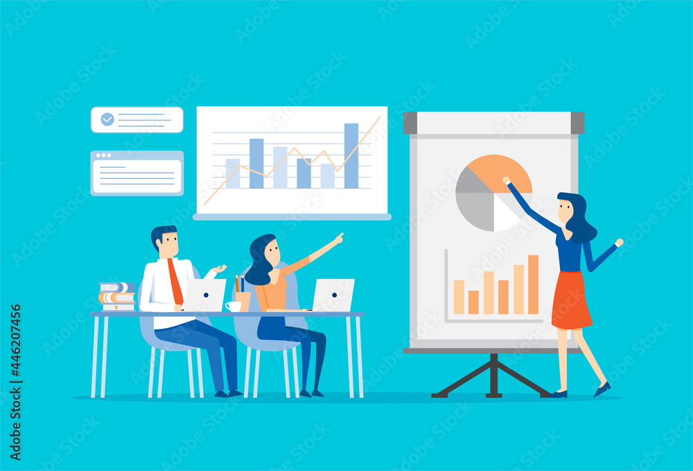 Businesswoman presenting graph and chart in the meeting