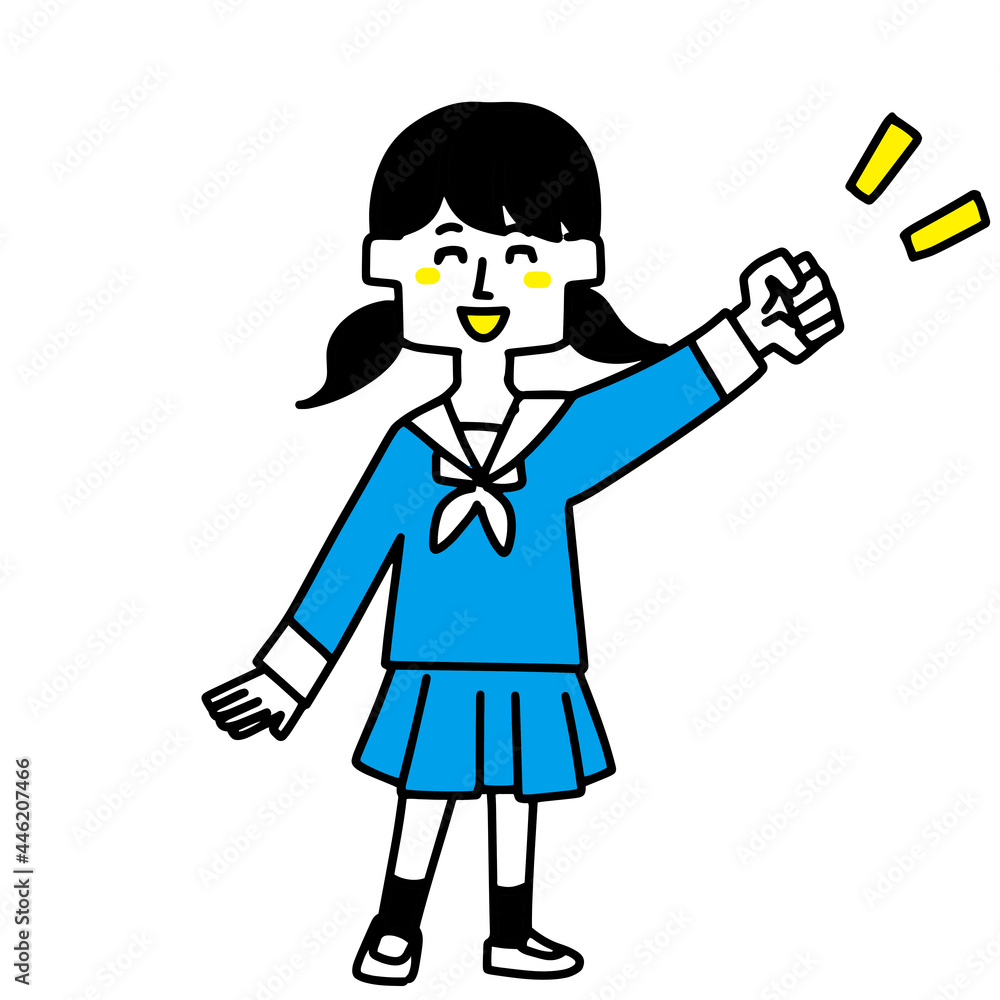 エイエイオーをする女子学生のイラスト（日本人）