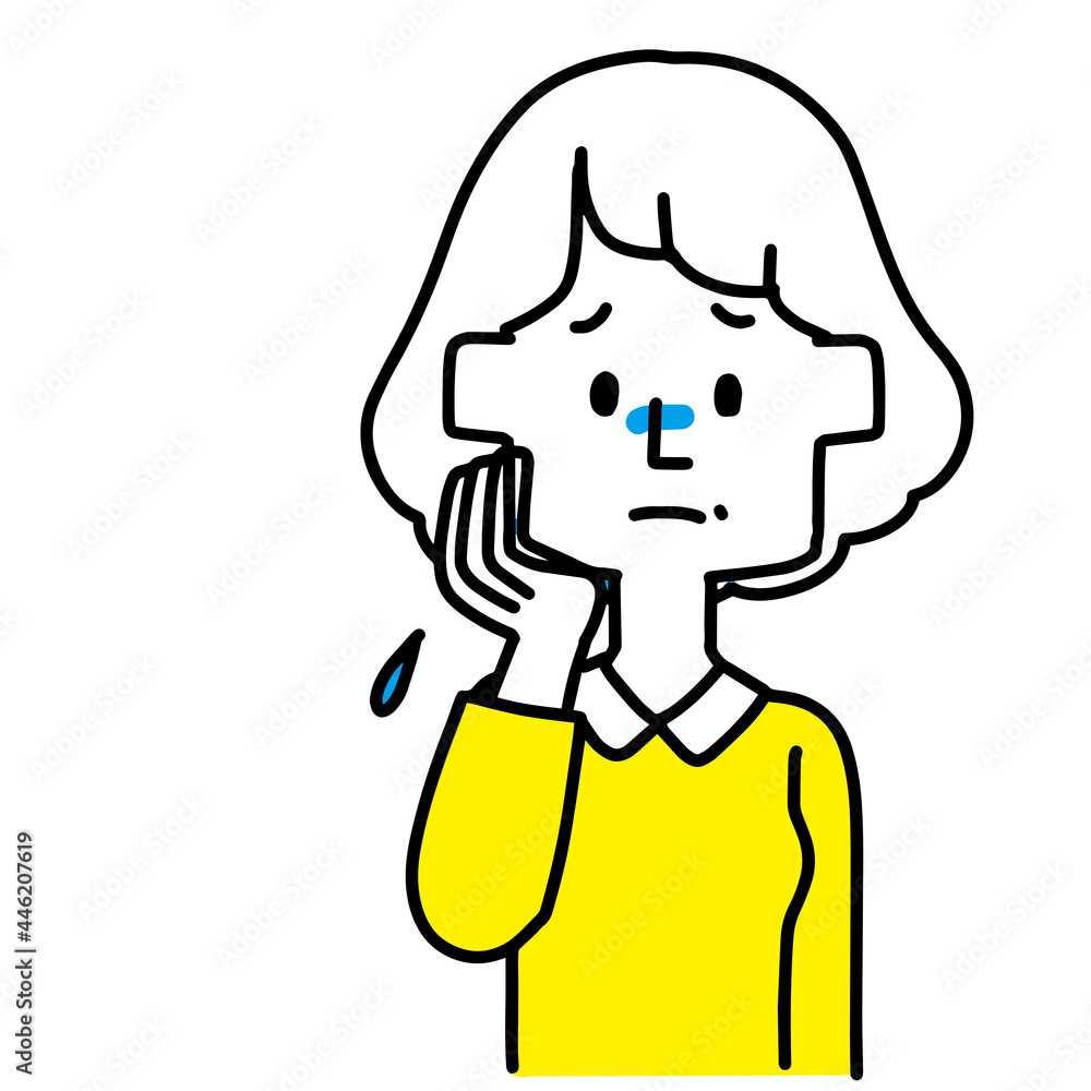 心配事がある中年女性のイラスト 心配事がある中年女性のイラスト