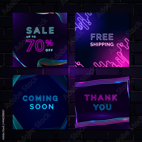 Sale neon advertisement template vector set