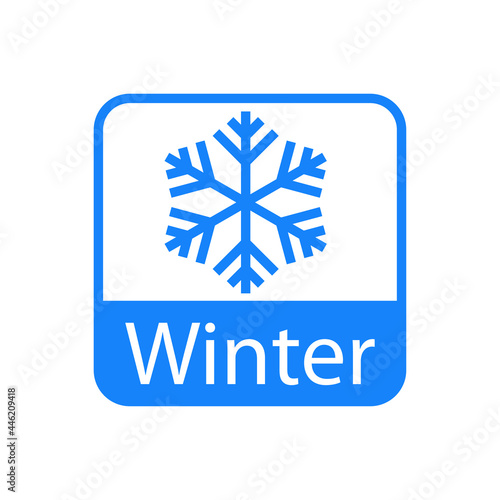 Icono con texto Winter con copo de nieve en cuadrado de color azul
