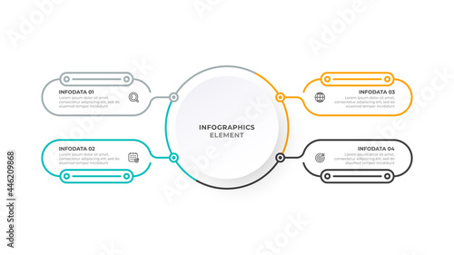 Vector infographics label design with icons and thin line processes. Business concept 4 options or steps.