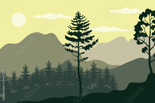 Pines Trees Plants Forest Landscape Scene Illustration