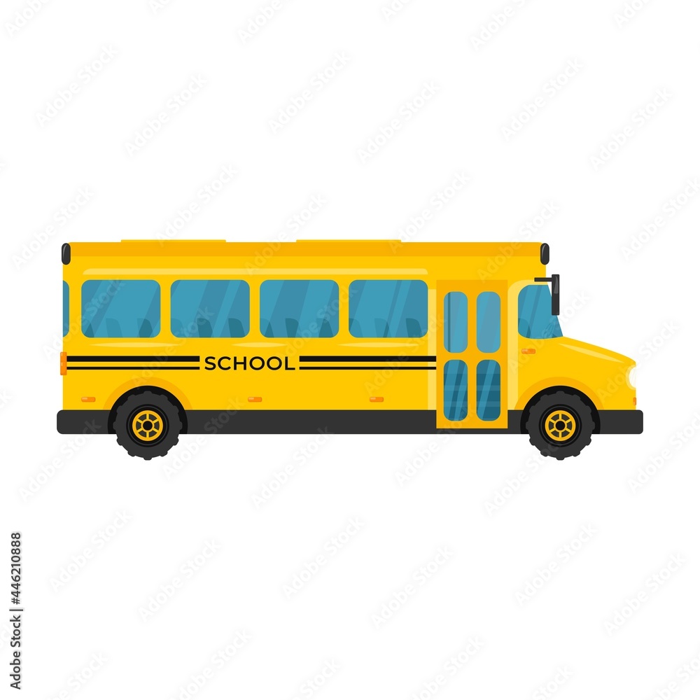 School bus icon vector illustration. Flat style yellow vehicle isolated on white background. School bus icon vector illustration. Flat style yellow vehicle isolated on white background.