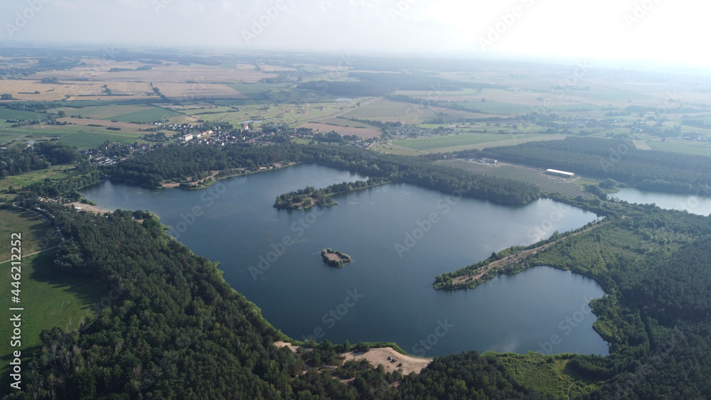Aerial view of Kiessee located in the municipality of Krugsdorf in the district of Vorpommern-Greifswald in Mecklenburg-Western Pomerania 