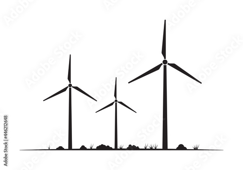 Wind turbine icon. Wind energy, power symbol with mill silhouettes. Vector illustration.