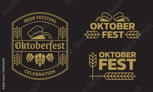 Oktoberfest vintage logo, label or badge set. Beer fest banner or poster design template. Geman October festival emblem. Vector illustration.