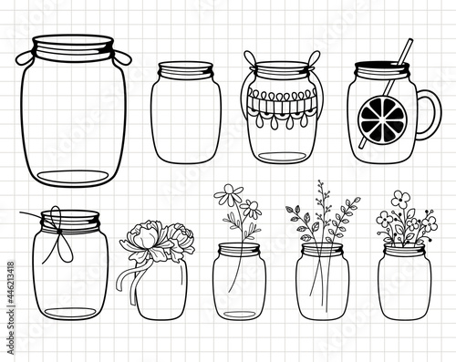 Mason jar vintage design. Empty containers. Silhouette vector flat illustration. Cutting file. Suitable for cutting software. Cricut, Silhouette photo