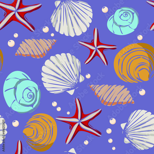 seamless vector pattern with sea shells