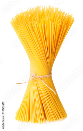 stack of raw spaghetti isolated on white background