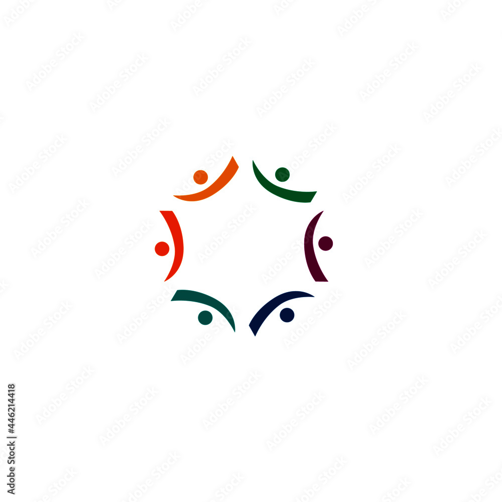 PEOPLE IN CIRCLE TOGETHER GEOMETRIC SIGN, SYMBOL, ART, LOGO ISOLATED ON WHITE