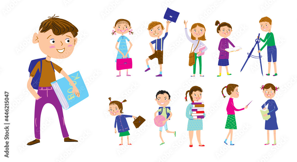 Set of different schoolchildren characters. Back to school vector illustration. Set of different schoolchildren characters. Back to school vector illustration.