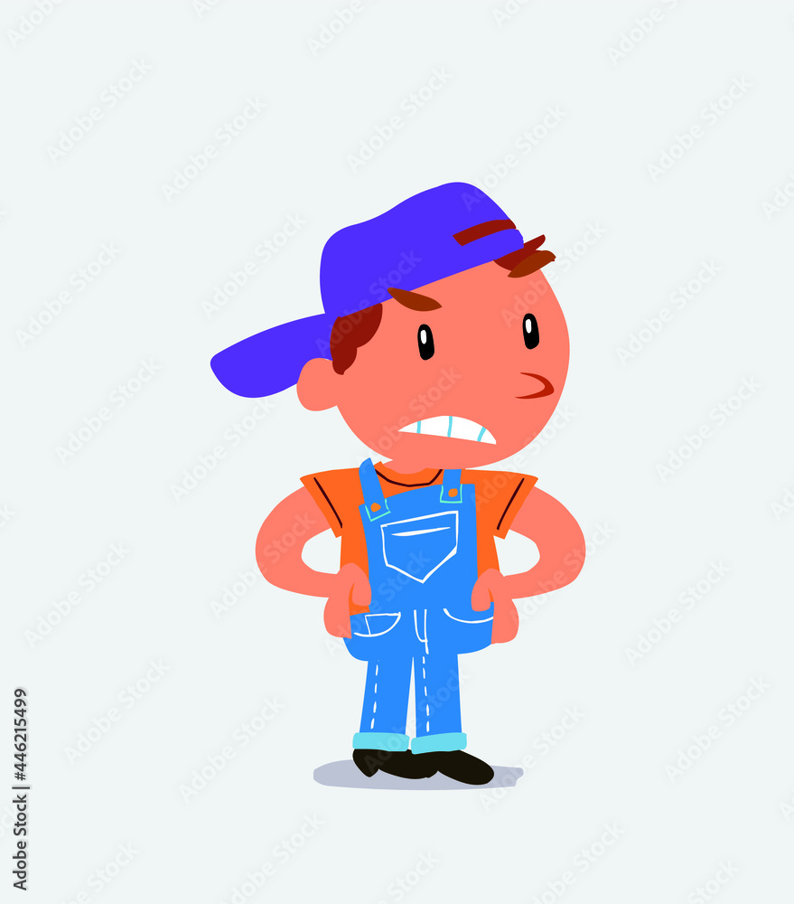 Angry cartoon character of little boy on jeans