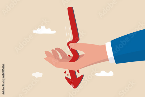 Stock or crypto currency price decline cause of market crash collapsing break through bloody investor or trader hand.