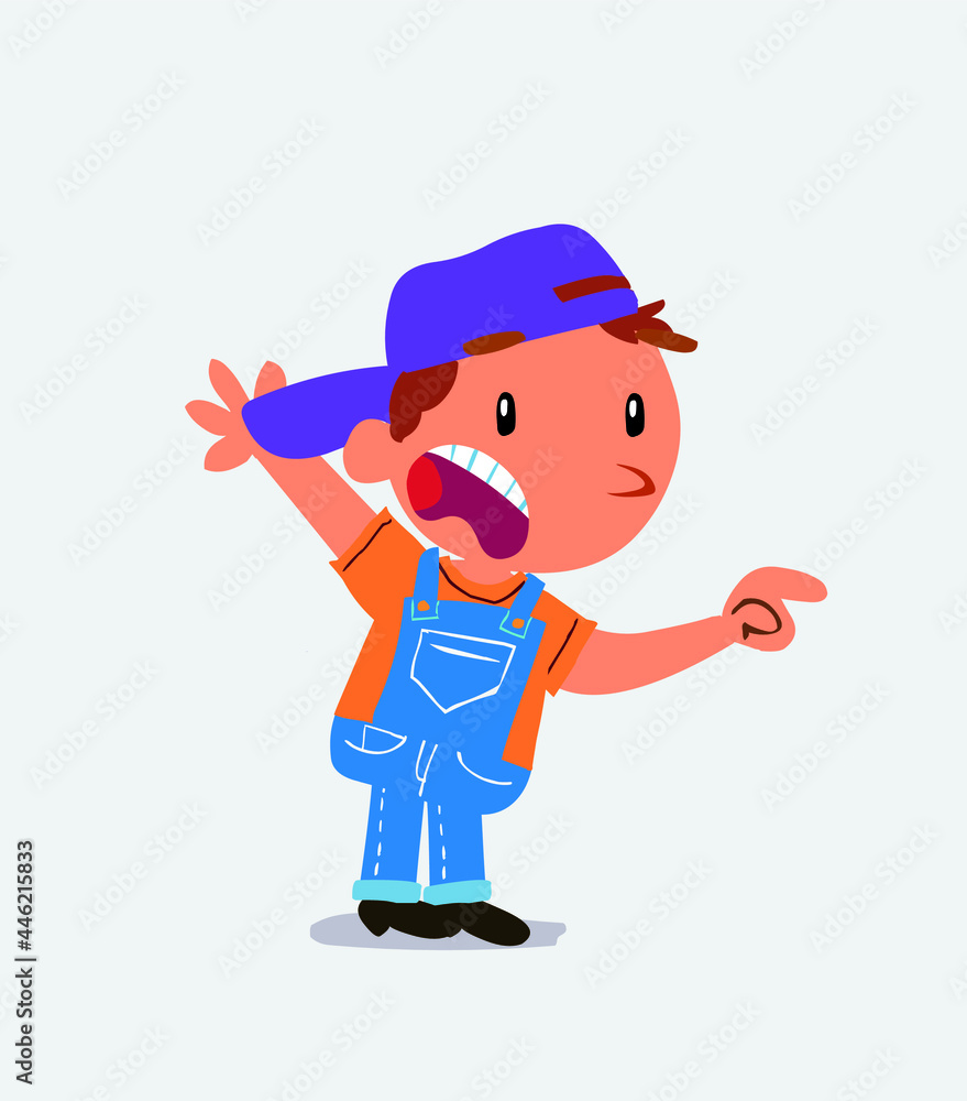 cartoon character of little boy on jeans pointing at something outraged