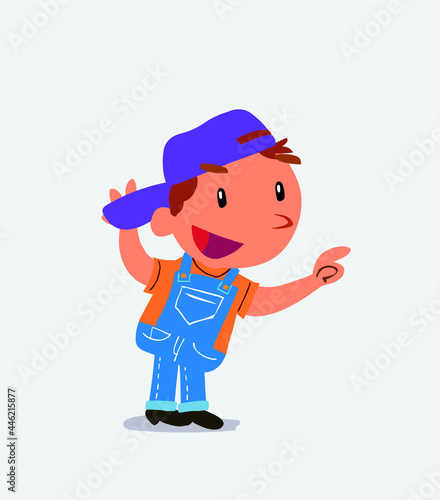 cartoon character of little boy on jeans pointing while arguing.