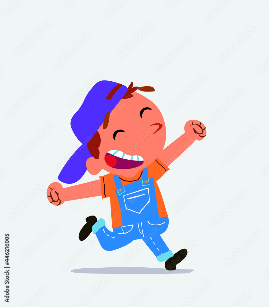 cartoon character of little boy on jeans running very euphoric cartoon character of little boy on jeans running very euphoric