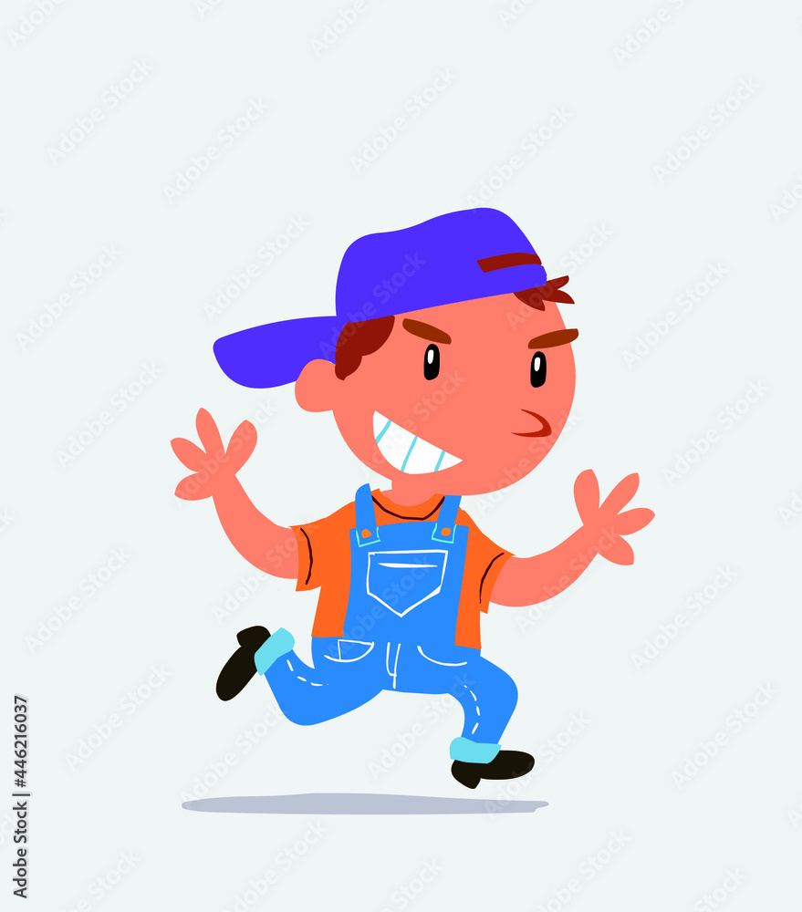 cartoon character of little boy on jeans running very pleased cartoon character of little boy on jeans running very pleased