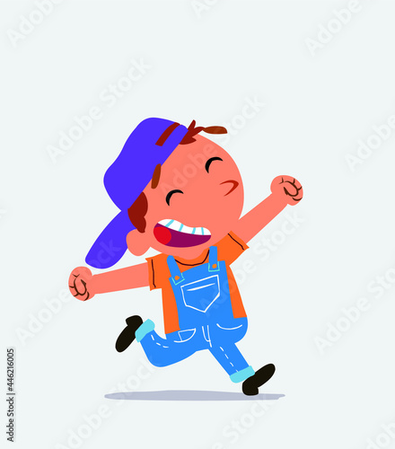 cartoon character of little boy on jeans running very euphoric