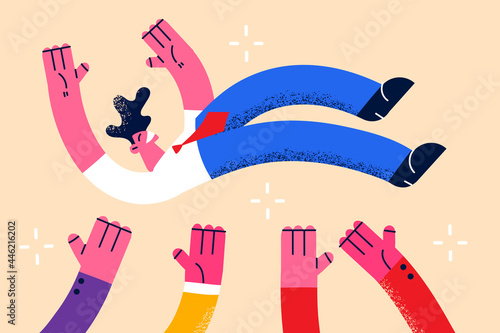 Job success, winning prize, goal achievement celebration concept.