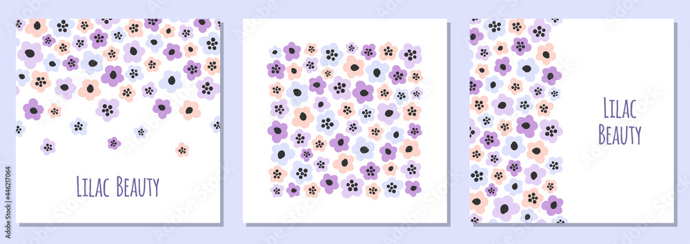 Cute set of retro background with primitive naive art flowers Cute set of retro background with primitive naive art flowers