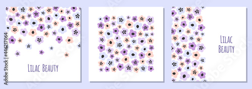 Cute set of retro background with primitive naive art flowers