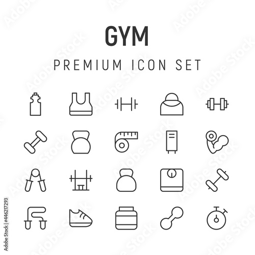 Premium pack of gym line icons.