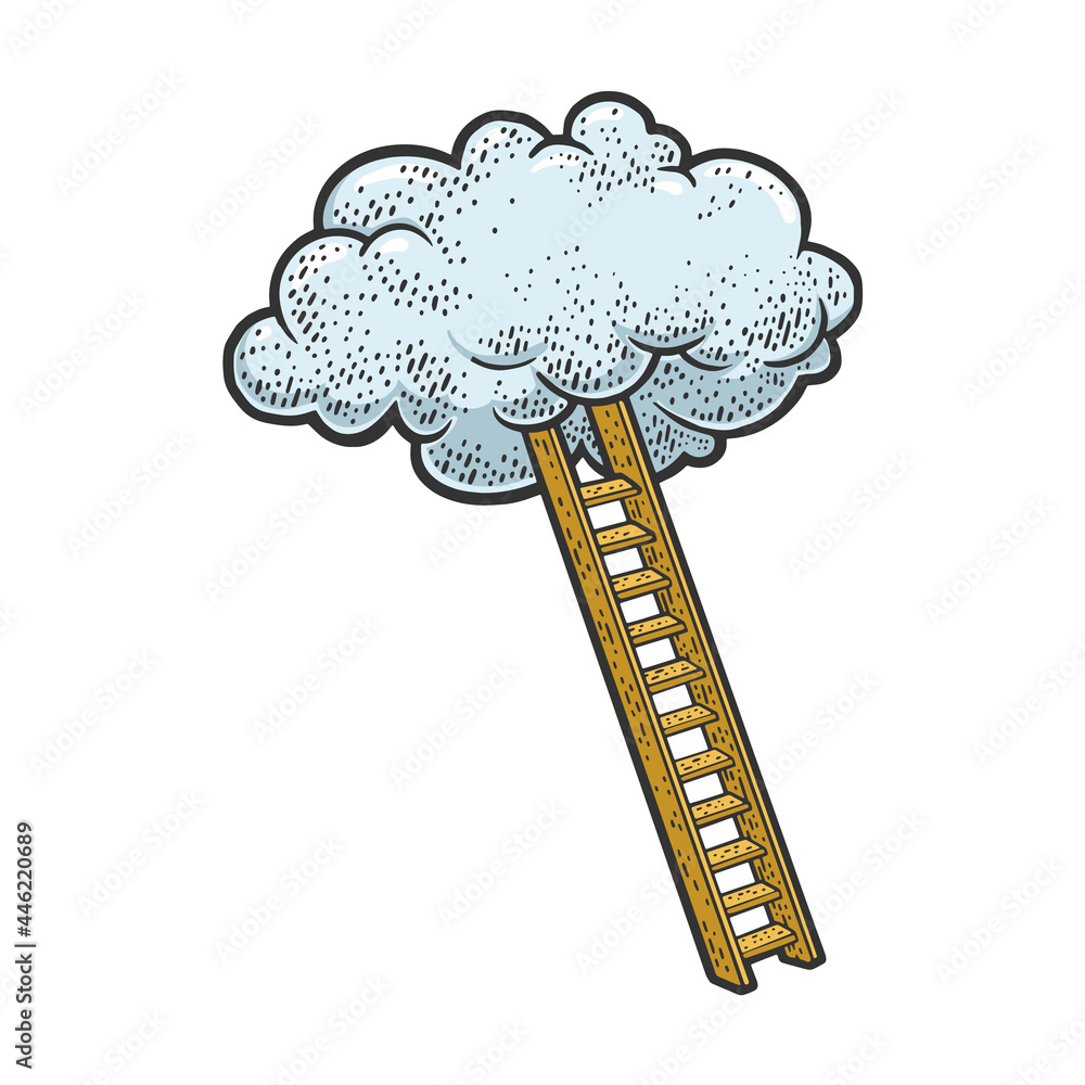 Ladder to cloud sketch raster illustration Ladder to cloud sketch raster illustration