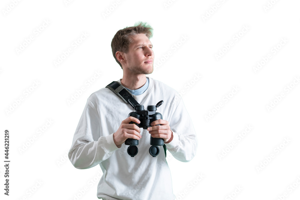 person with backpack hiking and climbing on the top of mointain, isolated white background person with backpack hiking and climbing on the top of mointain, isolated white background
